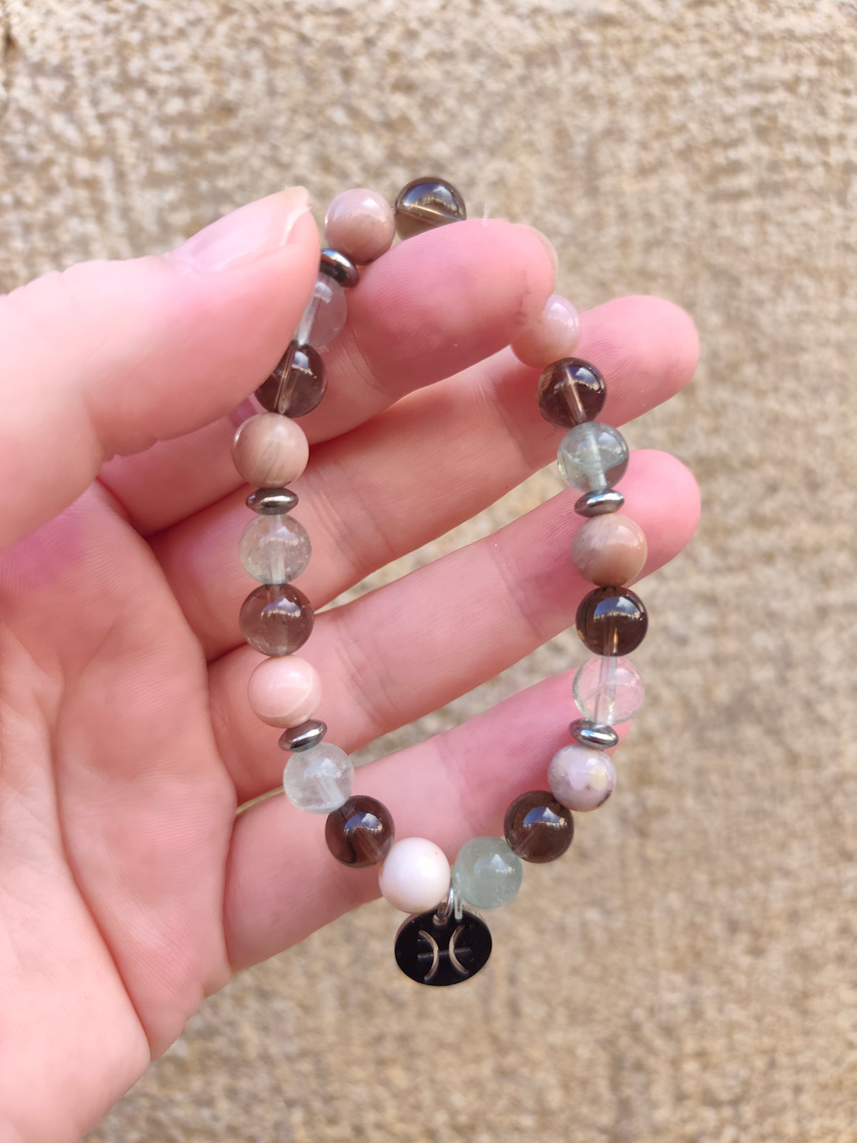 Bracelet Signe Astrologique Poissons – Fluorine, Opale Rose; Quartz Fumé ♓