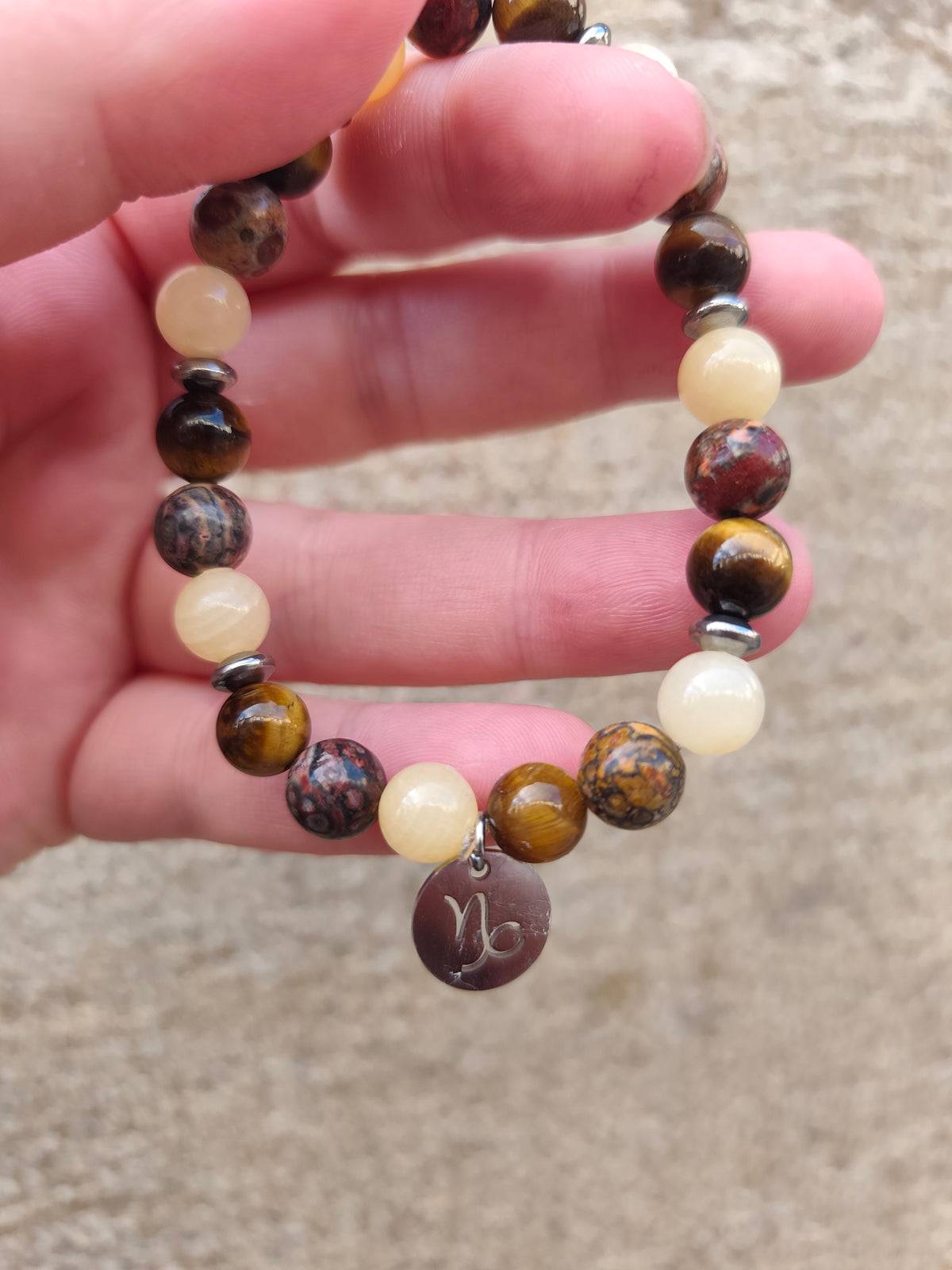 Bracelet Signe Astrologique Capricorne – Jade Jaune, Œil de Tigre ; Jaspe Léopard ♑