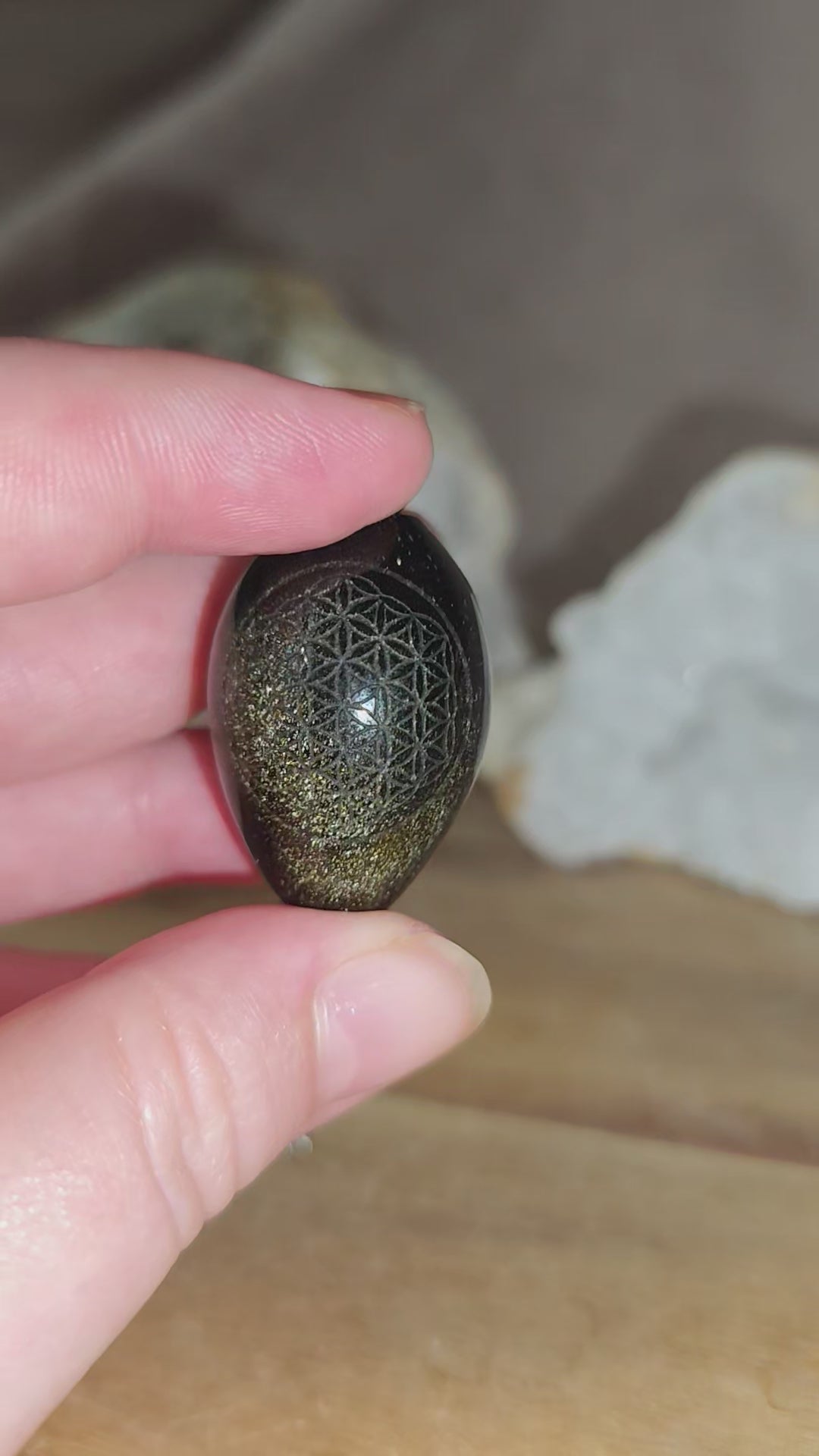 Pendule en obsidienne dorée Fleur de Vie – Pendentif 2-en-1