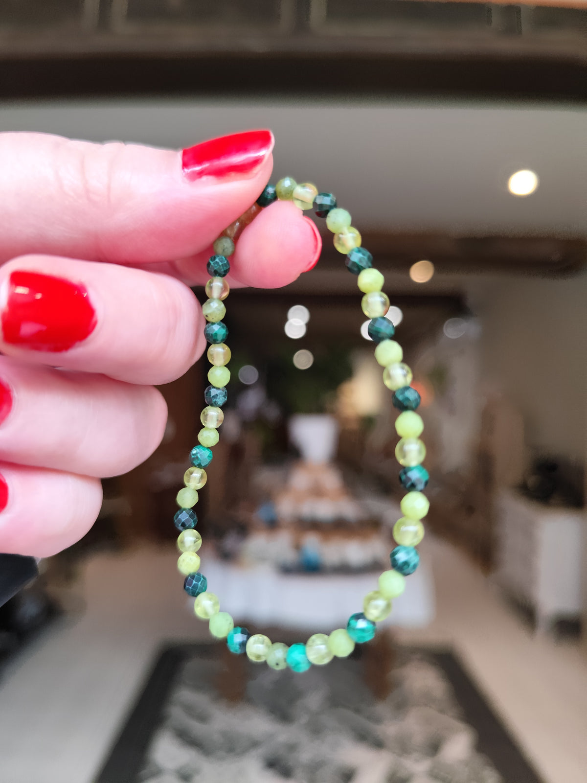 Bracelet fin Malachite, Serpentine de Russie & Péridot – Pièce unique