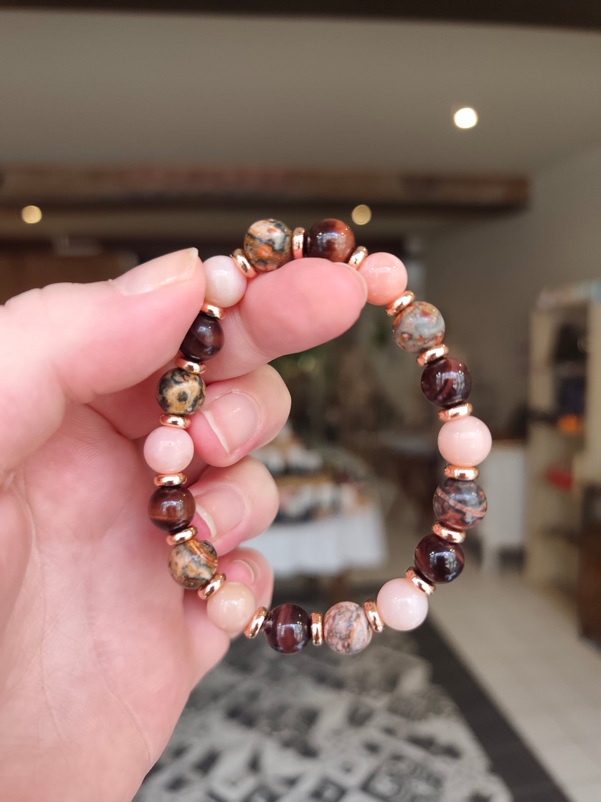 Bracelet Jaspe Léopard • Œil de Taureau • Opale Rose