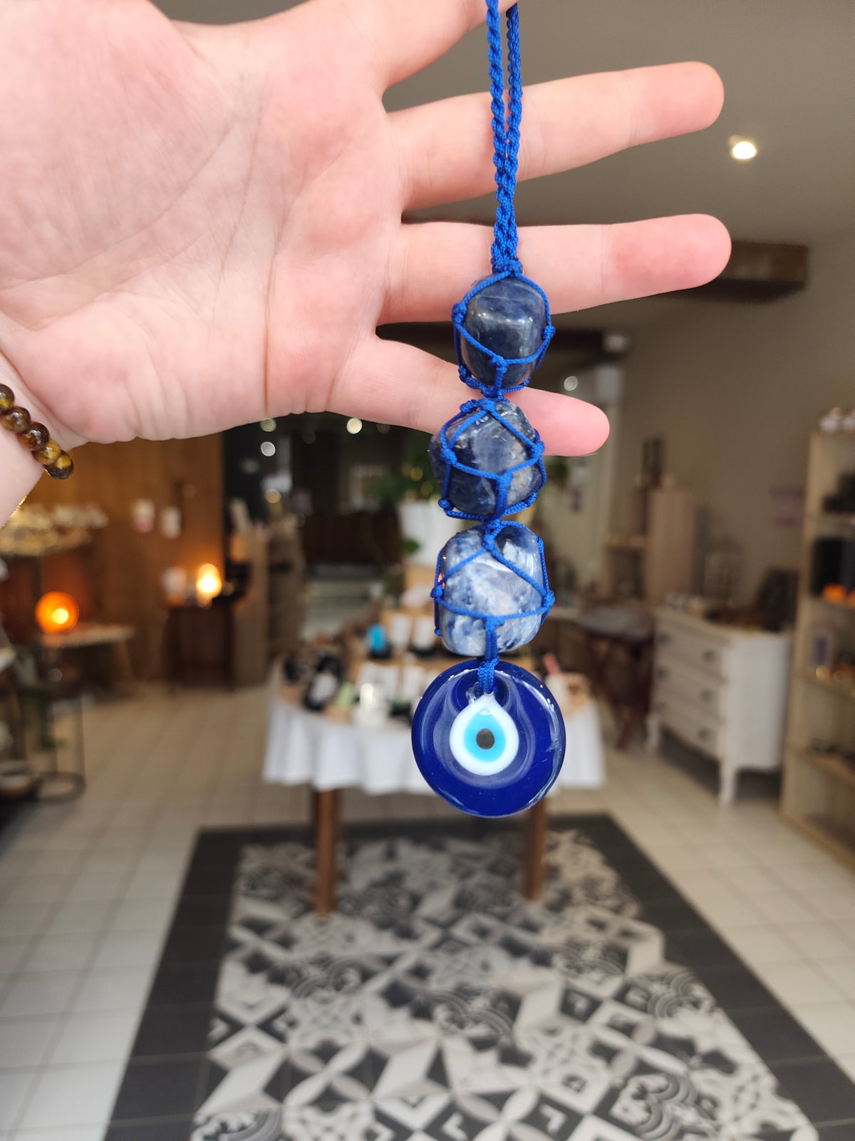 Amulette de protection Nazar – Œil en verre & Sodalite