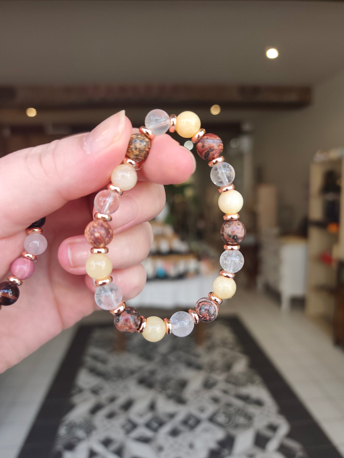 Bracelet Oser & Avancer – Cristal de Roche, Jaspe Léopard & Aventurine Jaune