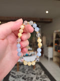 Bracelet Soleil de Provence — Calcédoine bleue, Calcite jaune & Cristal de roche