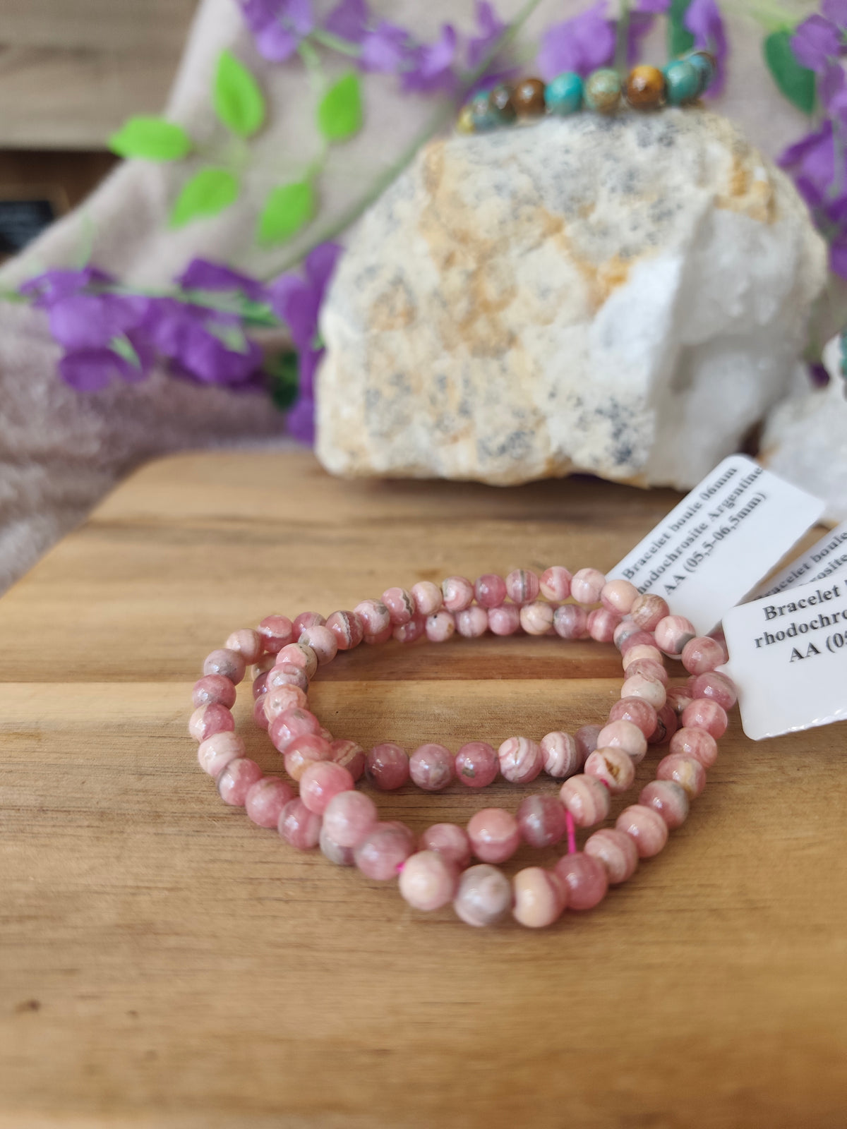 Bracelet Rhodochrosite Qualité AA – Pierre Naturelle d'Argentine 6 mm