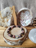 La Marguerite de l’Amour – Bracelet Rhodonite, Quartz Hématoïde Fraise & Quartz Fumé | Collection Œil de Luna