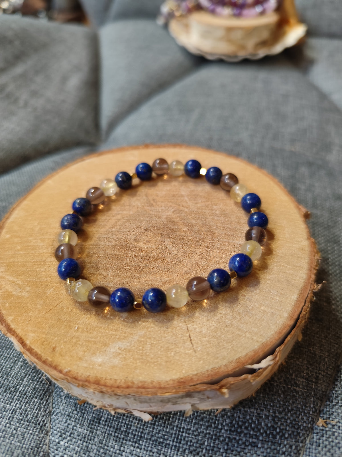 Bracelet Croissance intérieur/ lapis Lazuli, quartz rutile, quartz fumé
