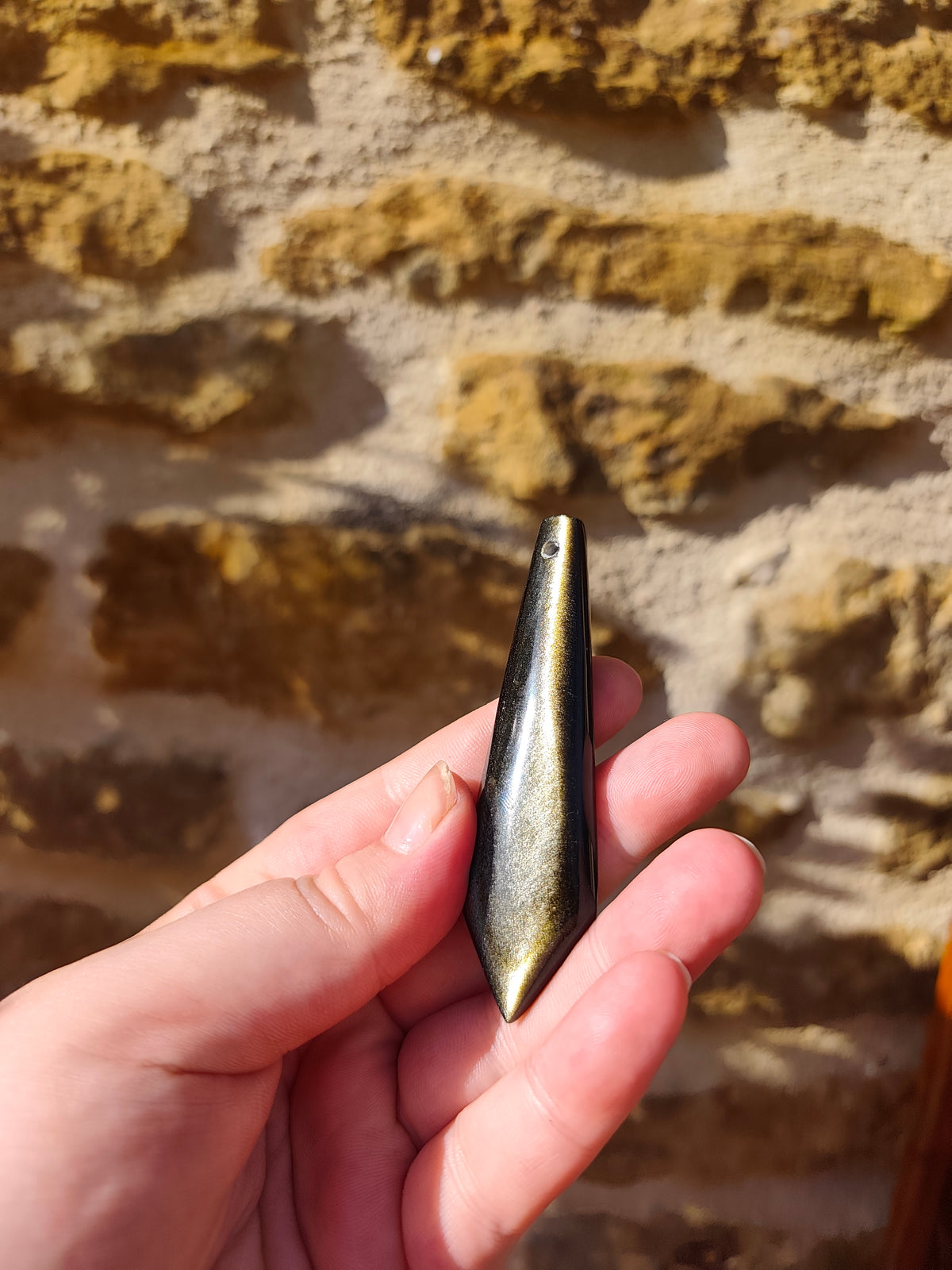 Pendentif pointe en Obsidienne Œil Doré — Pièce unique