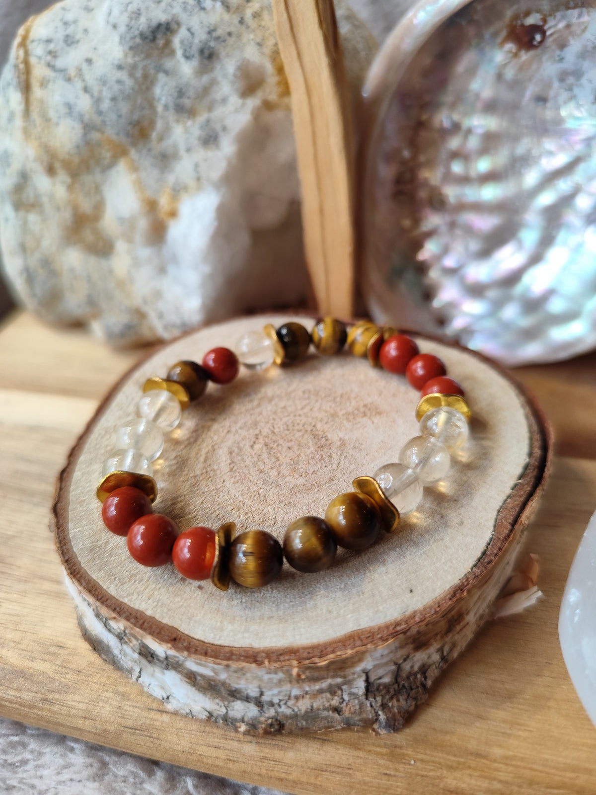 Élan Vital – Bracelet Jaspe Rouge, Œil de Tigre & Citrine Naturelle | Fait Main