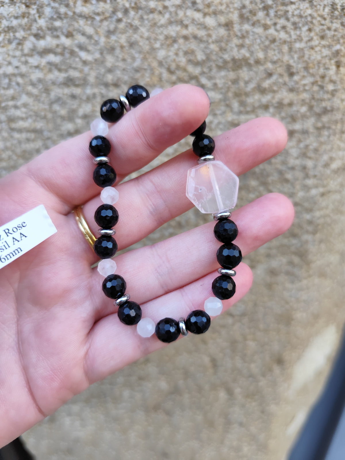 Bracelet Amour de soi, protection, contre mauvais oeil / Tourmaline noire, Quartz rose