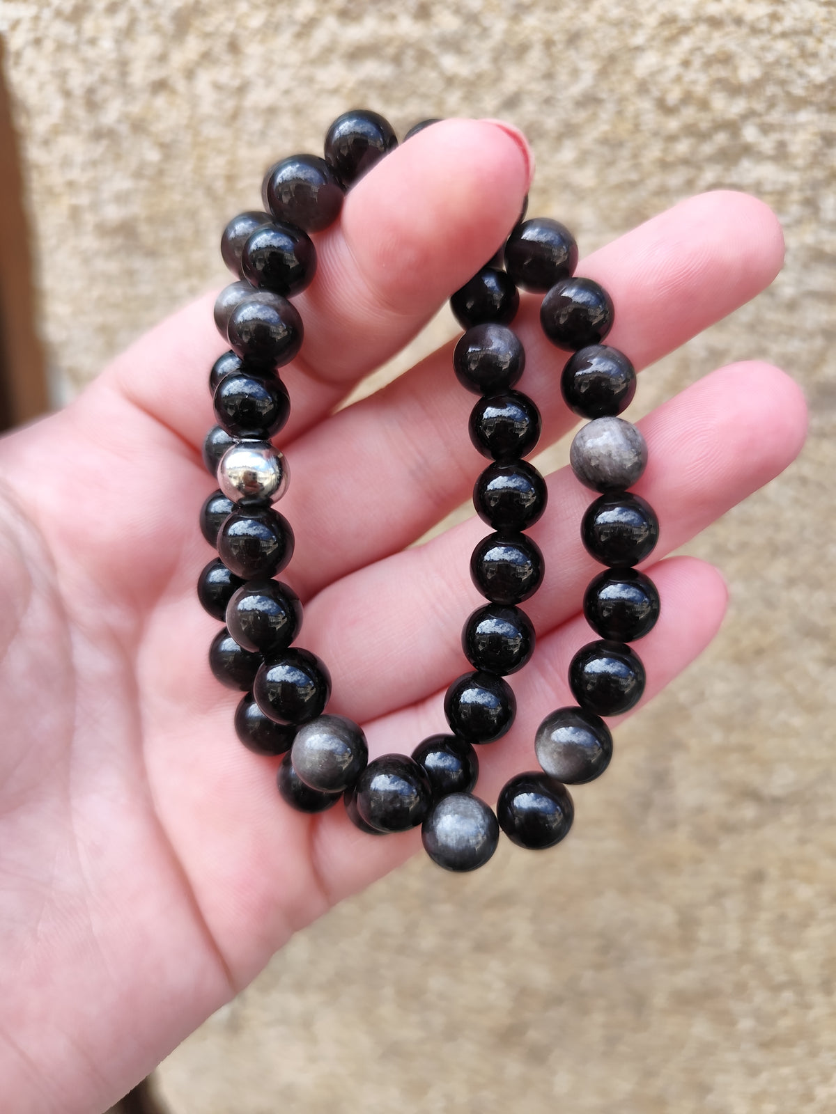 Bracelet Obsidienne Argentée – Pierre de protection, ancrage et clarté intérieure
