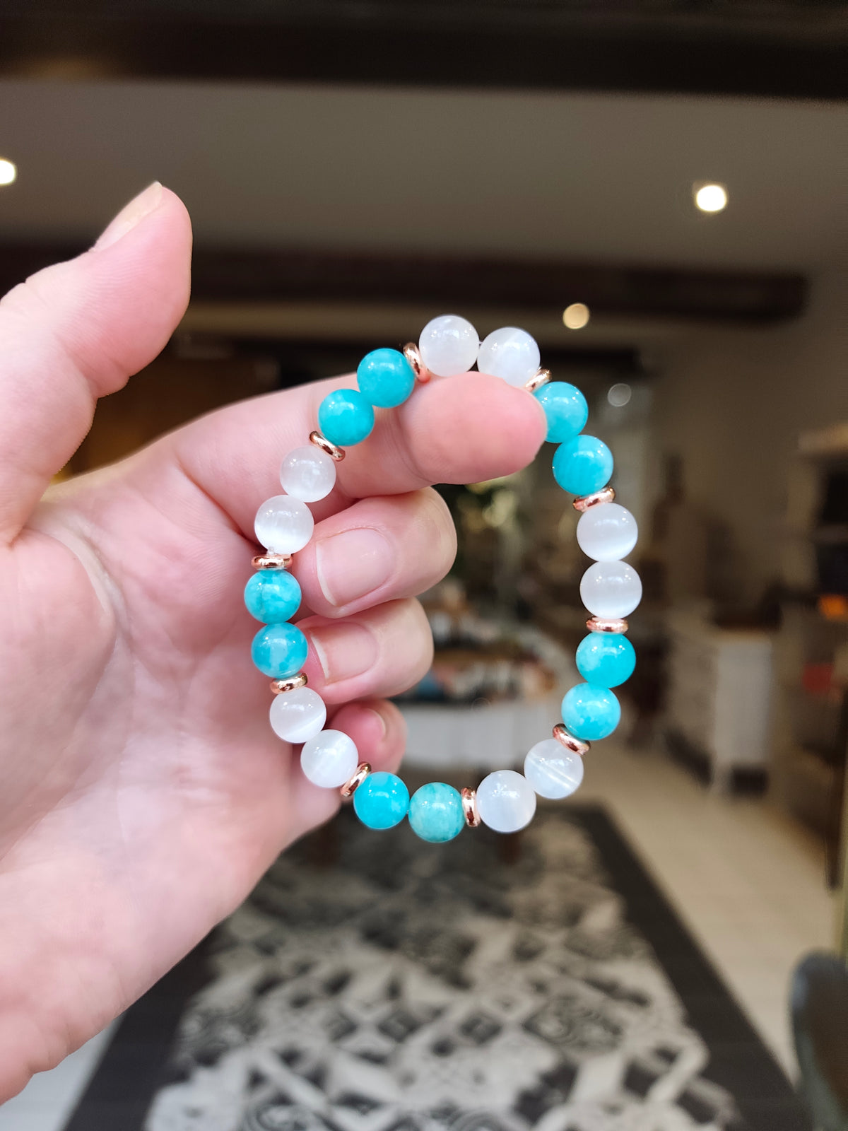 Bracelet en pierre naturelle, amazonite et sélénite