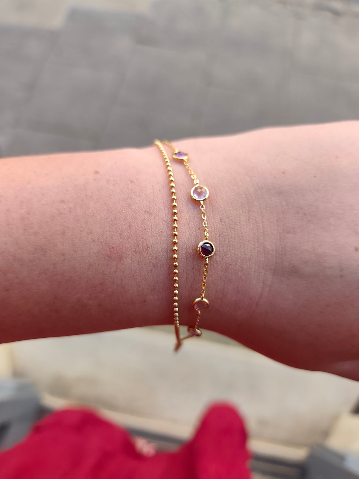 Bracelet Pierres Naturelles – Tourmaline Rose, Quartz Rose, Grenat & Améthyste – Argent 925 Doré à l’Or Fin