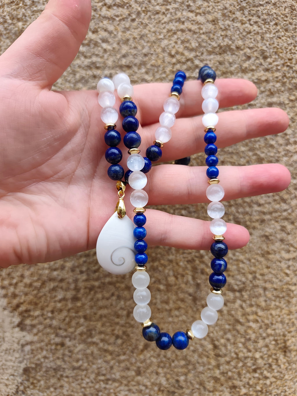 Sautoir en Lapis-Lazuli, Sélénite & Œil de Shiva