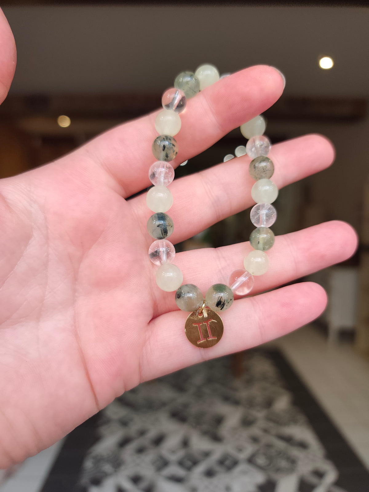Bracelet Gémeaux doré – Préhnite, Jade de Chine & Cristal de roche - dorée