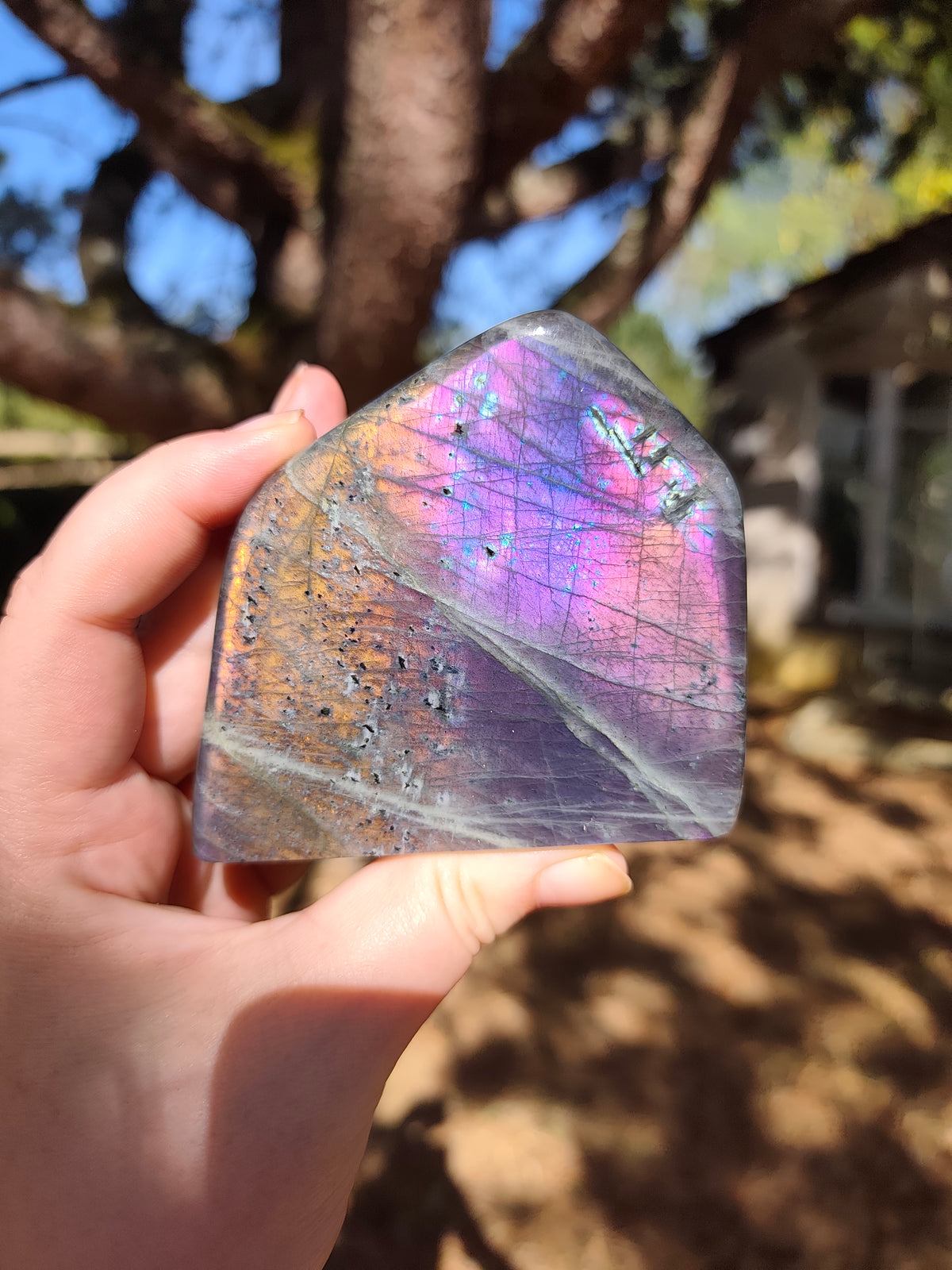 Labradorite Sunset naturelle – Reflets orange et rose