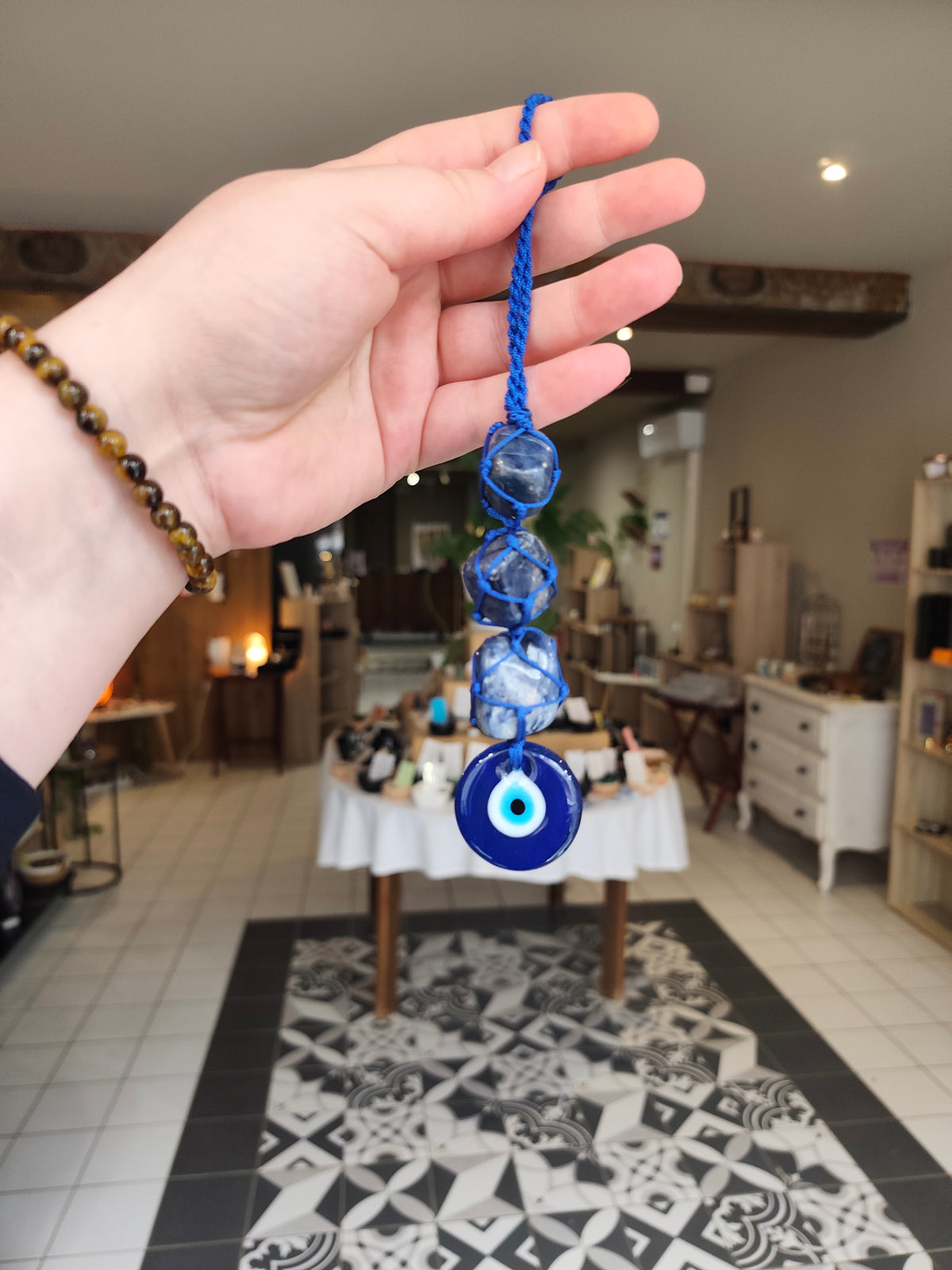 Amulette de protection Nazar – Œil en verre & Sodalite