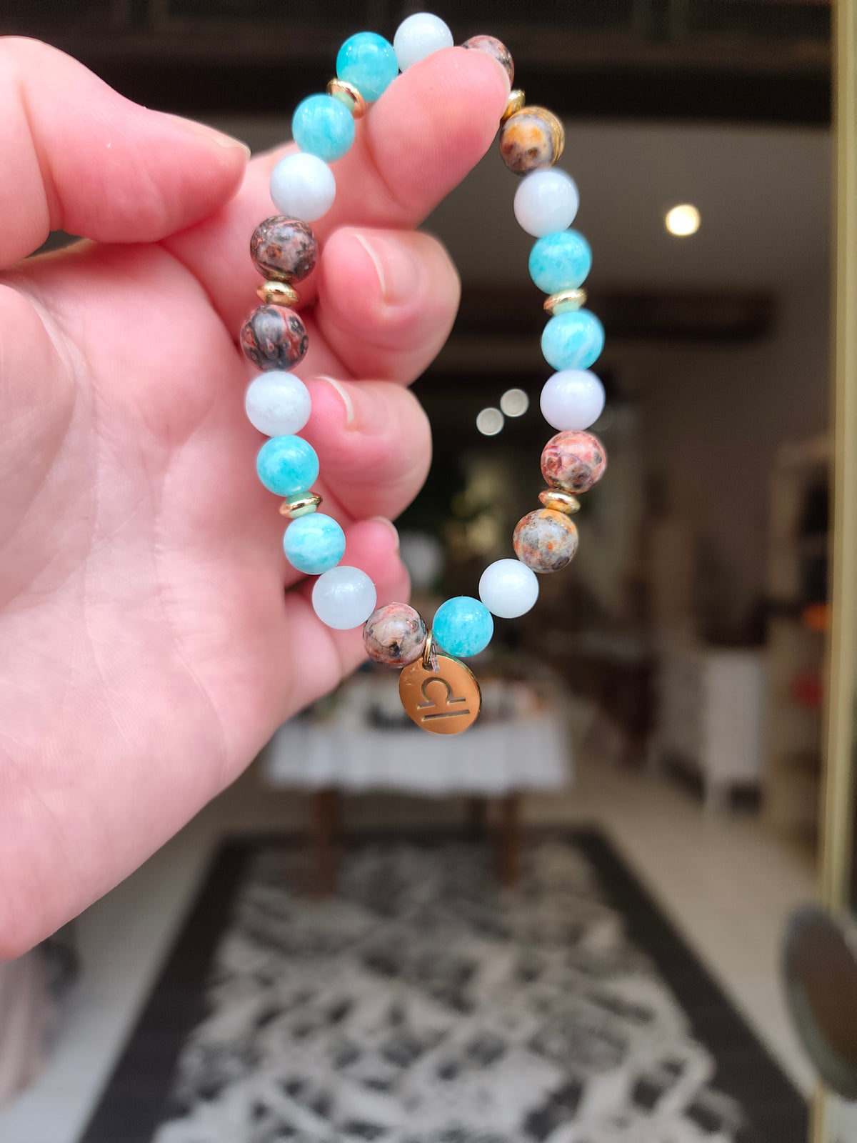 Bracelet Balance ♎ — Jaspe léopard, Aigue-marine & Amazonite