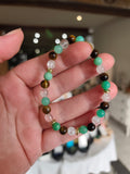 Bracelet Praliné Pistache – Œil de Tigre, Chrysoprase AA+ & Cristal de Roche Craqué