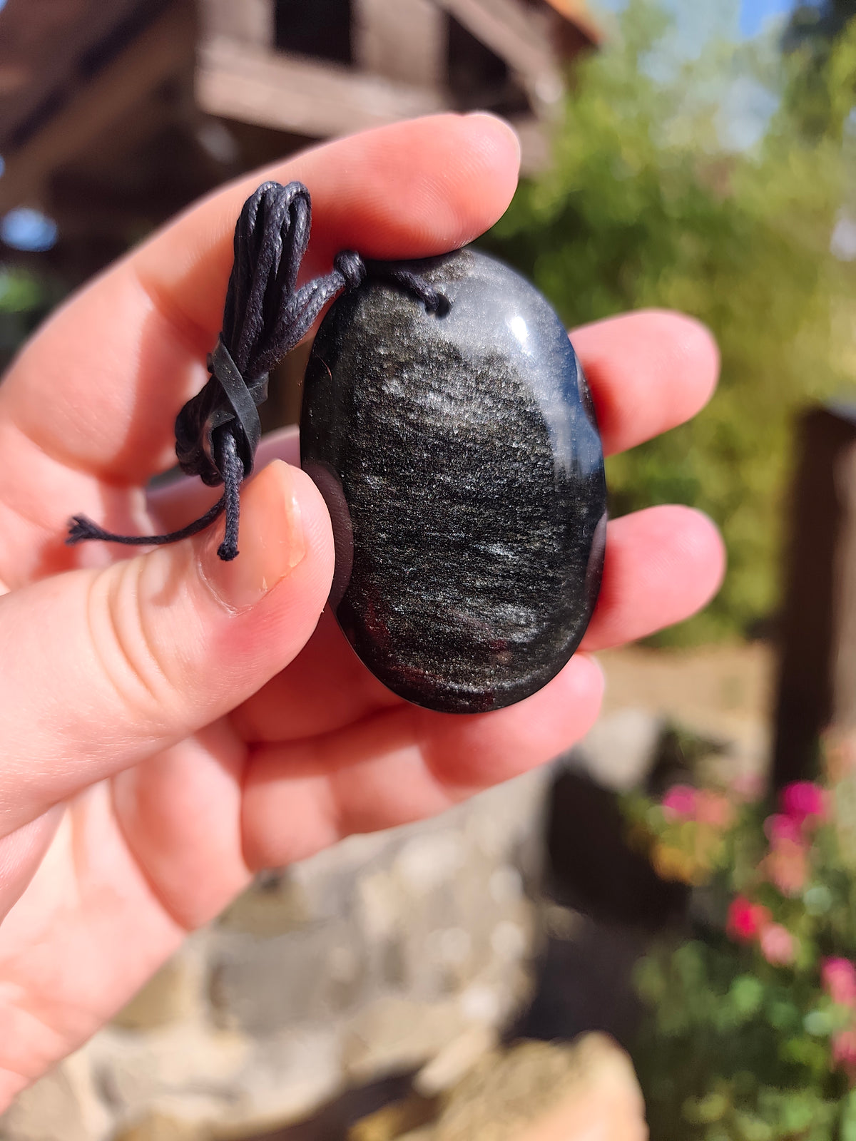 Pendentif Obsidienne argentée — Pièce unique
