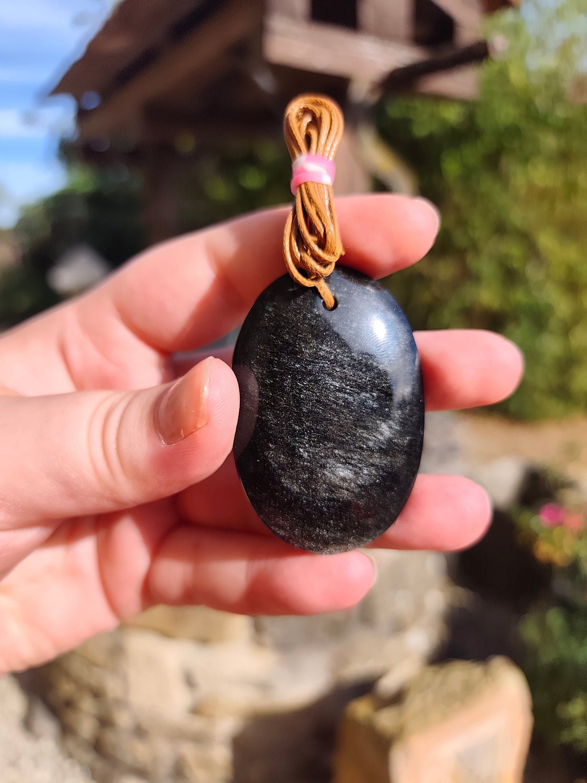 Pendentif Obsidienne argentée — Pièce unique