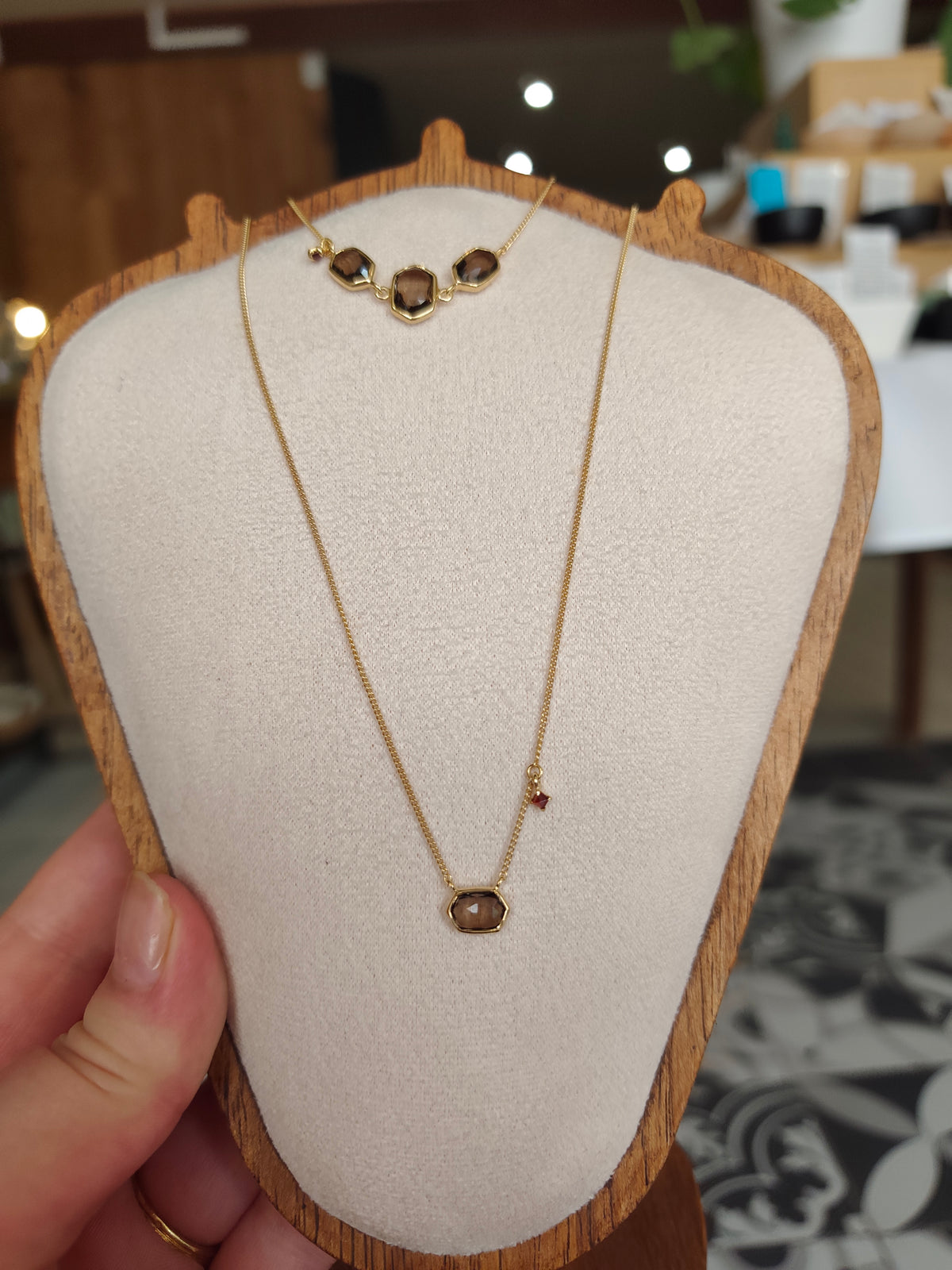 Collier Quartz Fumé & Grenat — Argent 925 doré à l’or fin