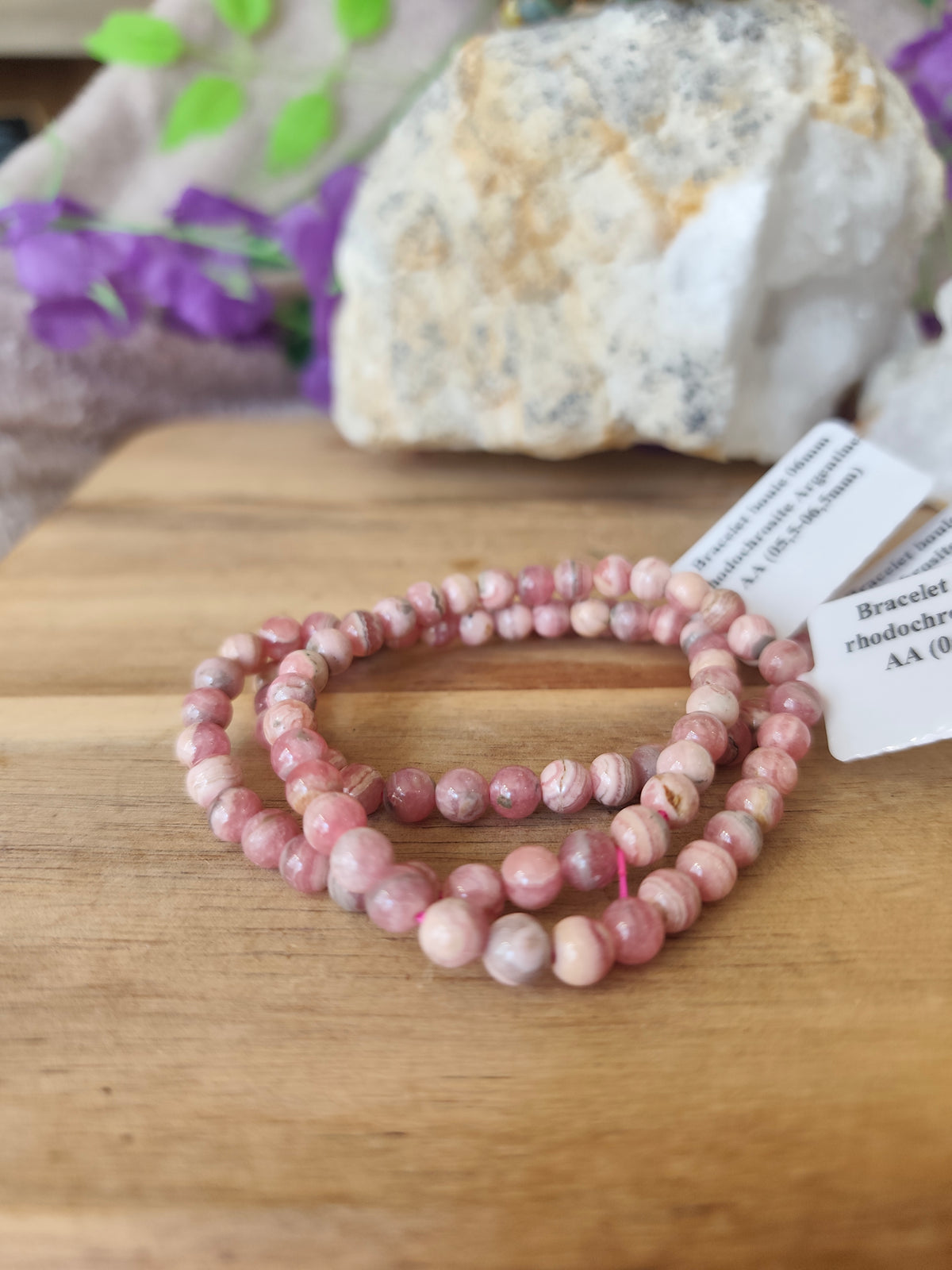 Bracelet Rhodochrosite Qualité AA – Pierre Naturelle d'Argentine 6 mm